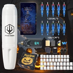 Tattoo Kit POSEIDON Halloween Serie Tattoo Stift Kit Für Permanent Make-Up Tattoo Maschine Weiß Tattoo Netzteil Tattoo Gun Kit