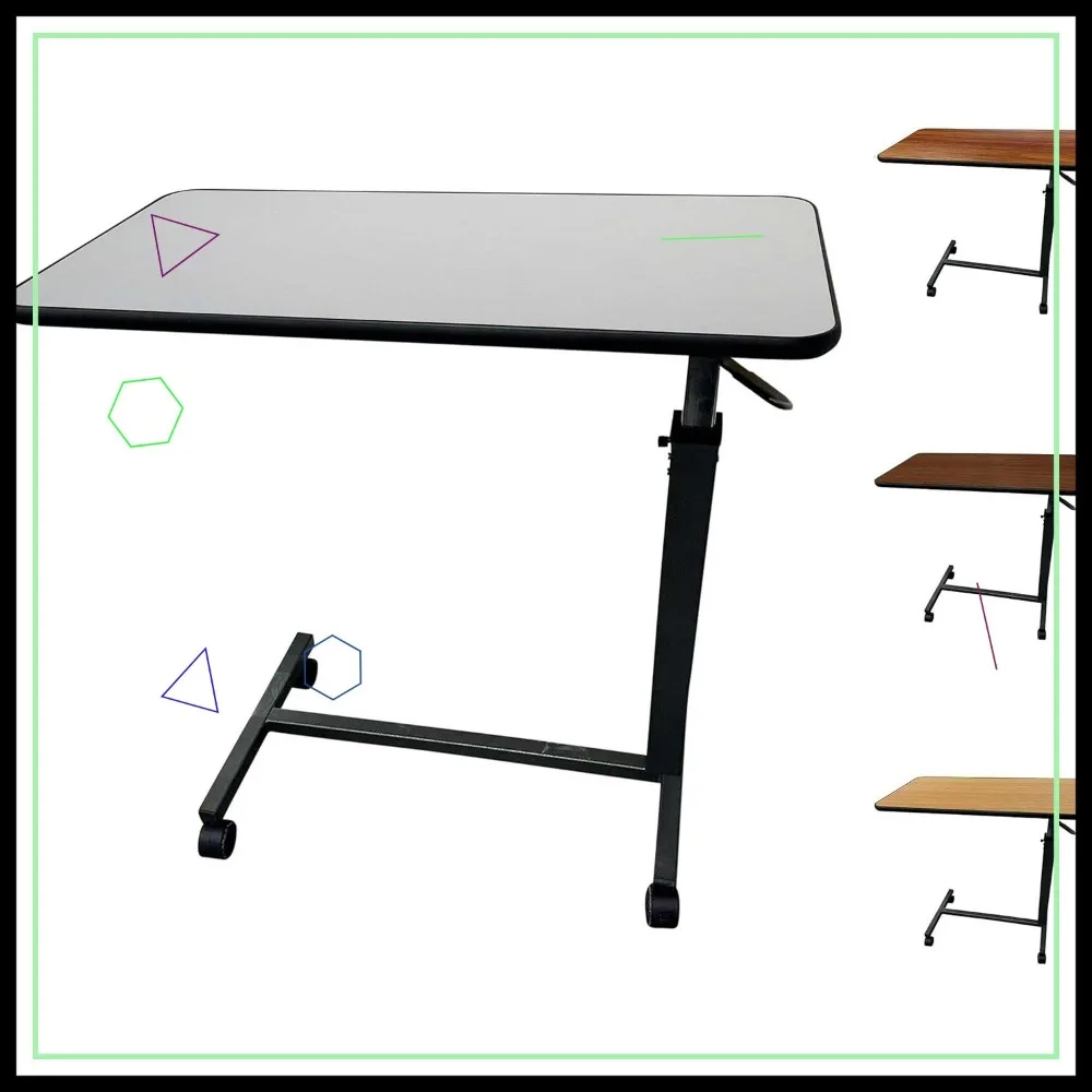 

Adjustable Height Rolling Overbed Table with Wheels for Home and Hospital Use in Gray