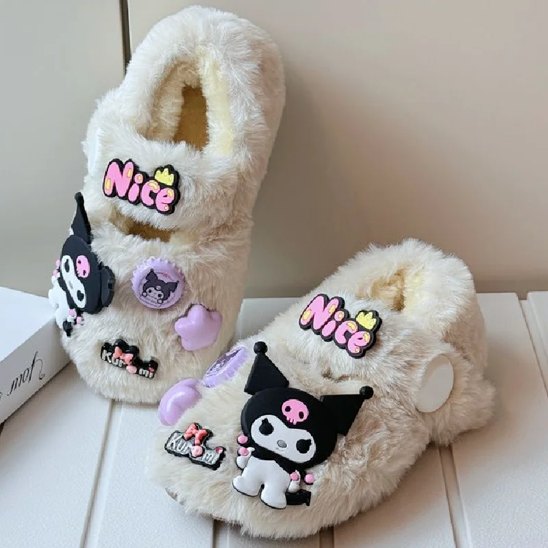 Casual Shoes Hot Sanrio Kuromi Hello Kitty Doug Shoes Soft Sole Velvet Shoes with Velvet Warm Shoes Winter Rubber Sole Kawaii