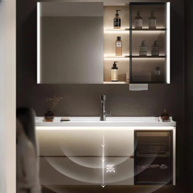 Luxury Organizer Tall Storage Bathroom Cabinet Mirror Hotel Makeup Wall Bathroom Vanity Shelf Modern Gabinete Trendy Furniture