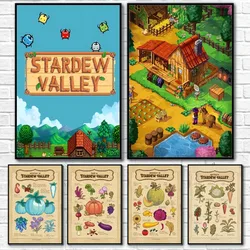 Game S-Stardew Valley Classic Pixel Poster Sticky Wall Art Printing Waterproof Home Living Bed Room Bar Aesthetic Decor