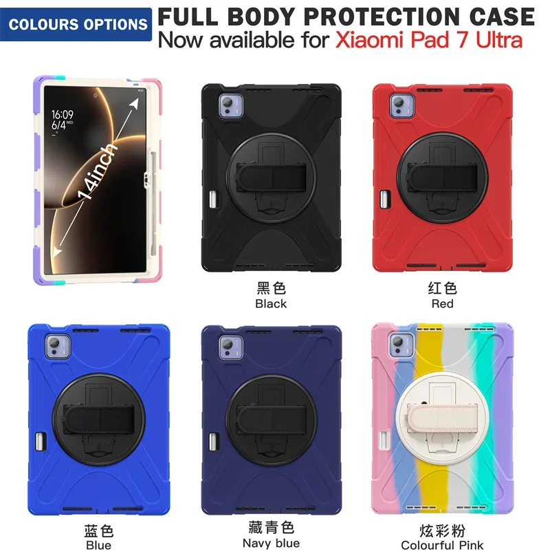 For Xiaomi Mi Pad7 Ultra Pad 7 Ultra 14 inch 2025 Rotation Stand Hand Shoulder Strap Tablet Case Shockproof Rugged Cover Funda