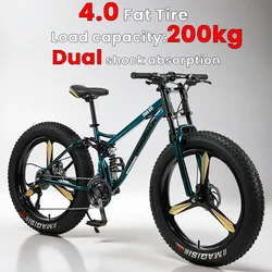 24/26inch 4.0 Fat tire High carbon steel frame Mountain bike 7/21/24/27/30speed off-road bike Full suspension aldult Bicycle