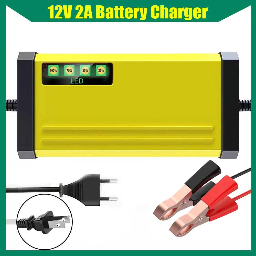

12V 2A Car Battery Charger 3 Stages Lead Acid AGM GEL Battery Full Automatic Intelligent Fast Power Charging