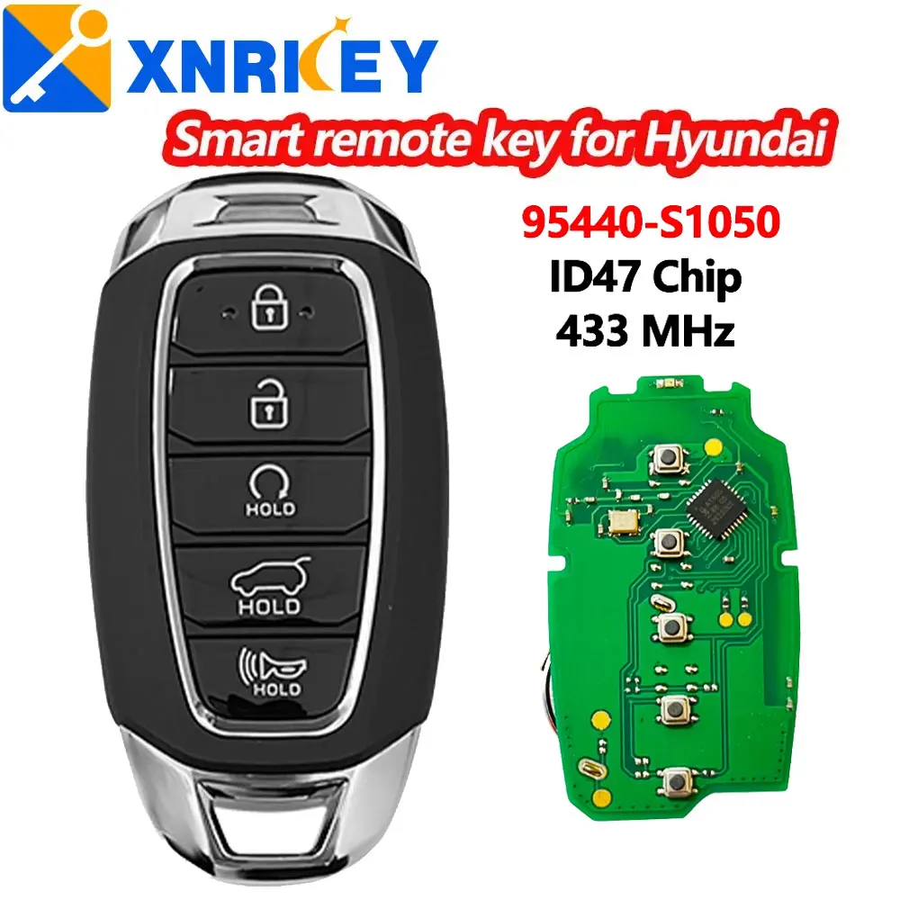 

XRNKEY 5Buttons Smart Remote Car Key ID47chip 433Mhz for Hyundai Santa Fe Elantra Kona Palisade 95440-S1050