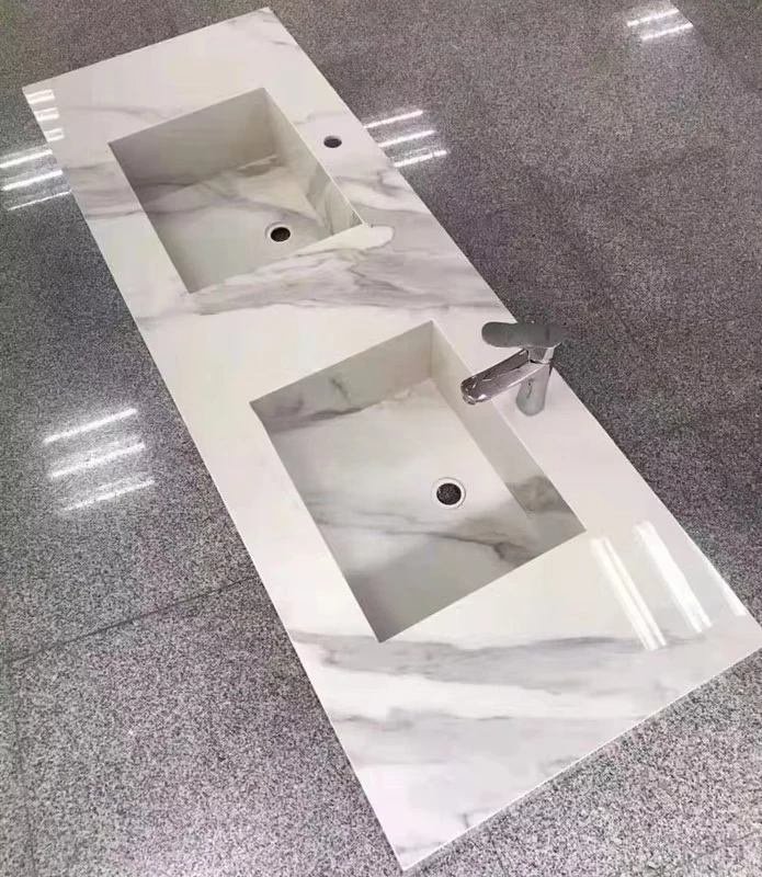 Modern design unique artificial marble sink, double hole faucet sink, sink vanity