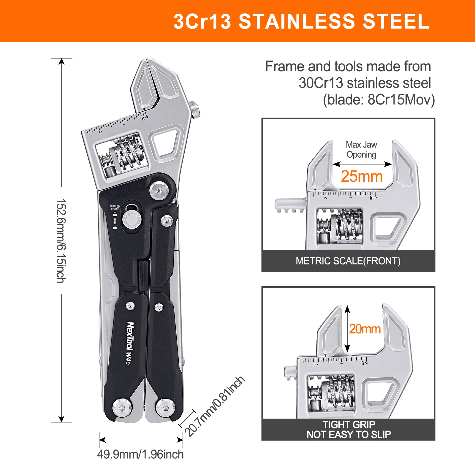 NexTool W4 Adjustable Wrench 11-in-1 Multitool Folding Pliers Screwdriver Saw Cutter Outdoor Camping Emergency Hand Tools