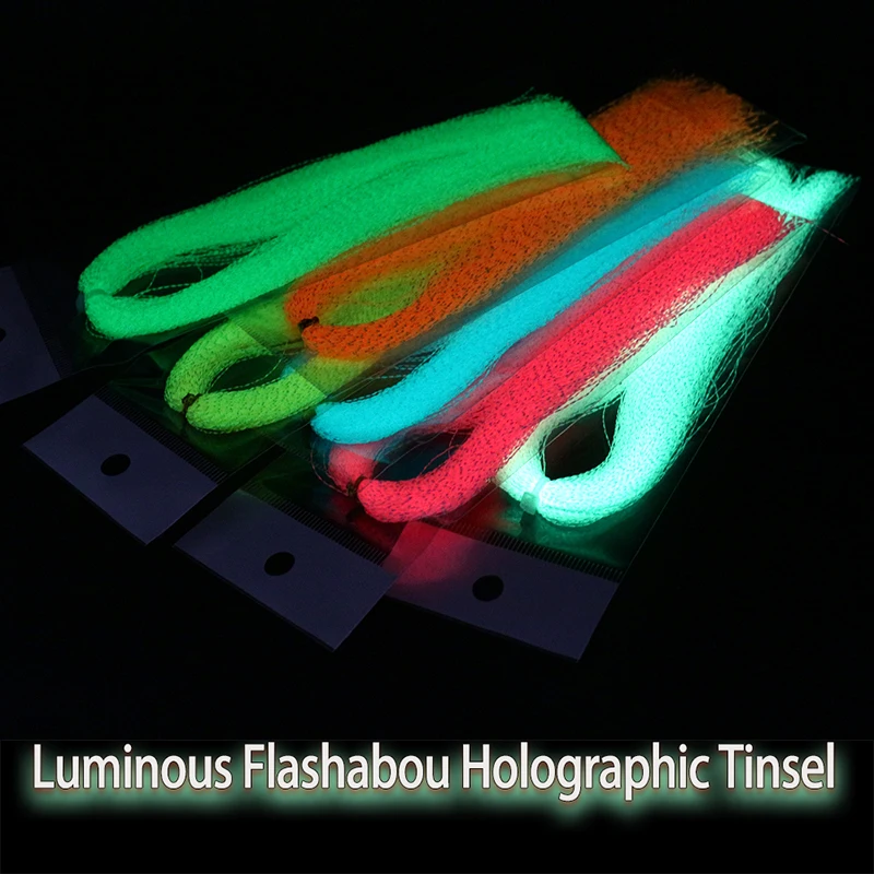 3pcs/lot Glow in the dark thin skin&twisted flashabou holographic tinsel luminous Crystal Flash Strands for Jig hook lure making