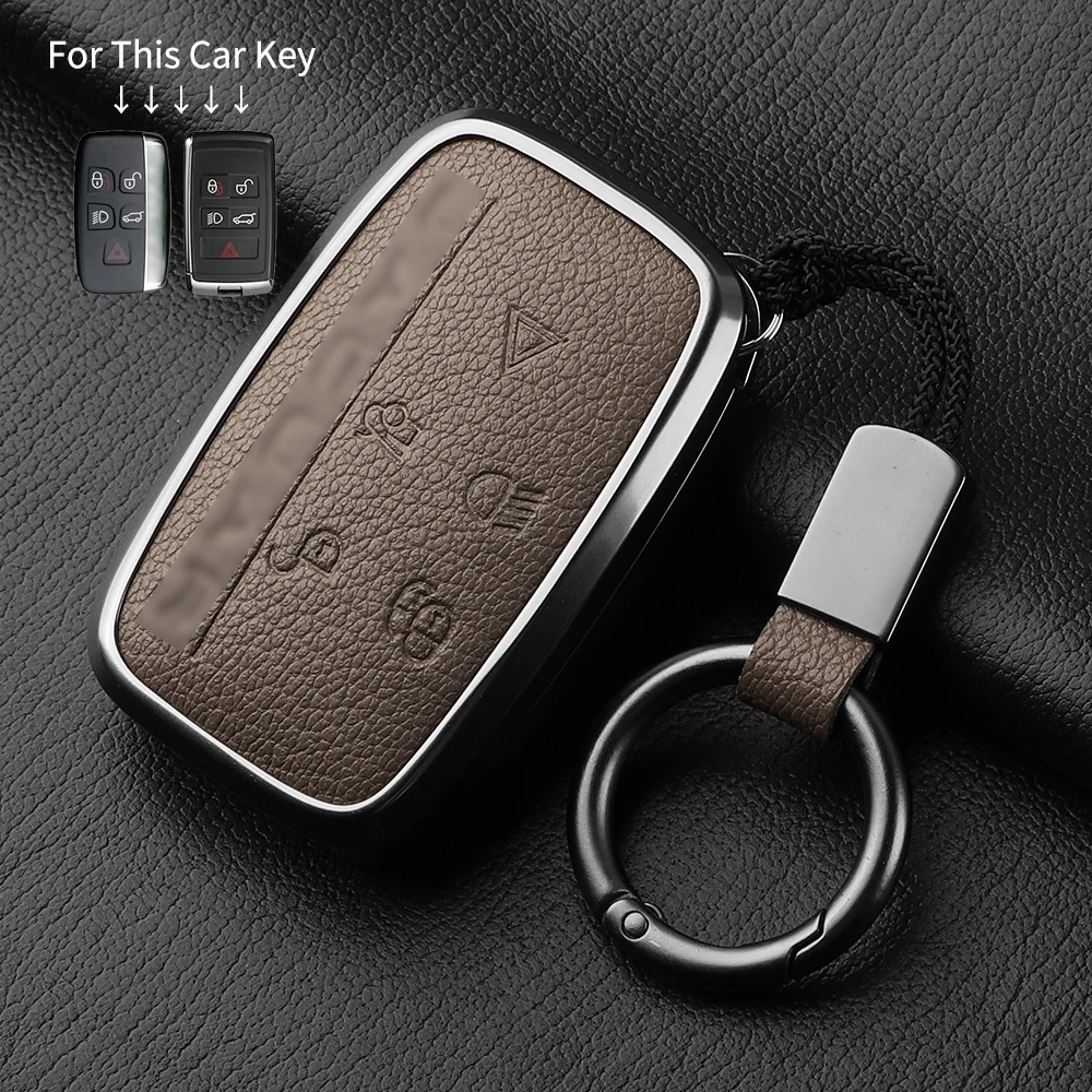 Aluminum Alloy Goatskin Car Key Case Cover For Jaguar JLR XF XJ XE XJL XFL I-PACE E-PACE F-Pace Car Key Case Protect Fob