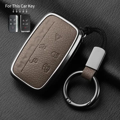 Aluminum Alloy Goatskin Car Key Case Cover For Jaguar JLR XF XJ XE XJL XFL I-PACE E-PACE F-Pace Car Key Case Protect Fob 10 best sales jaguar f pace key case - №5