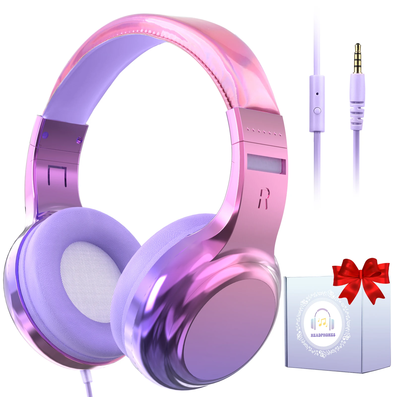 Cute Girl Wired Headphones Gradient Color With Microphone Suitable For Learning Reading Music Gift For Girls