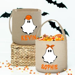 Borsa per dolcetti o dolcetti personalizzata Fantasma con nome Borse per secchiello per caramelle per feste di Halloween per bambini Cestino portatile per bambini Regalo per bambini