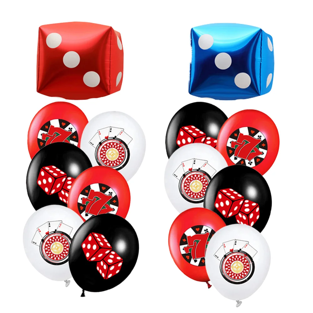 17Pcs Casino Adult Party Decorations Cube Dice Foil Ballon 12inch Helium Ballon Las Vegas Night Poker Theme Birthday Supplies