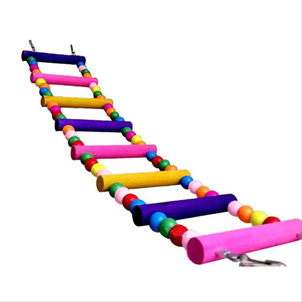 Beautiful Multi color Ladder Budgie Parrot Climbing Bite Wooden Braid Toy Parakeet Swing Bird Toy Bird Hanging Ladder