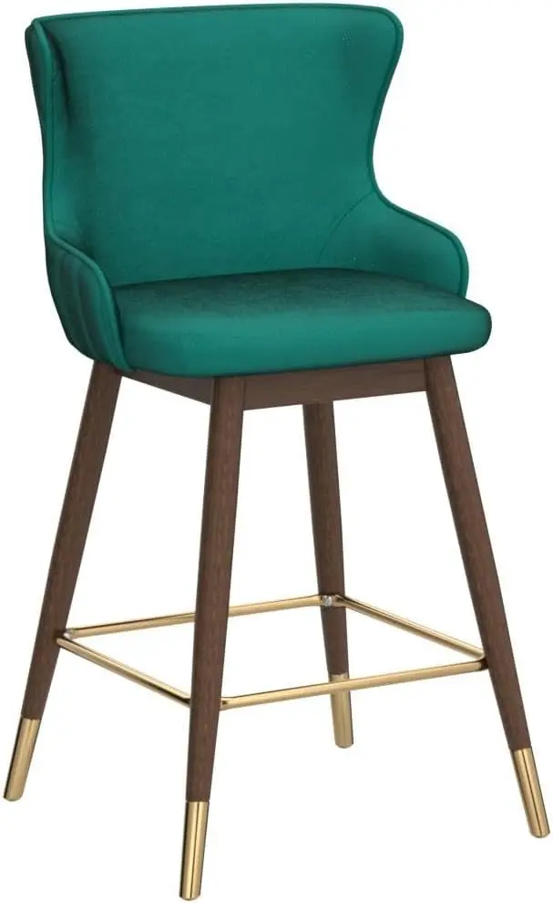 Leland Fabric Upholstered Counter Height Wingback Stools, Set Of 2, Green