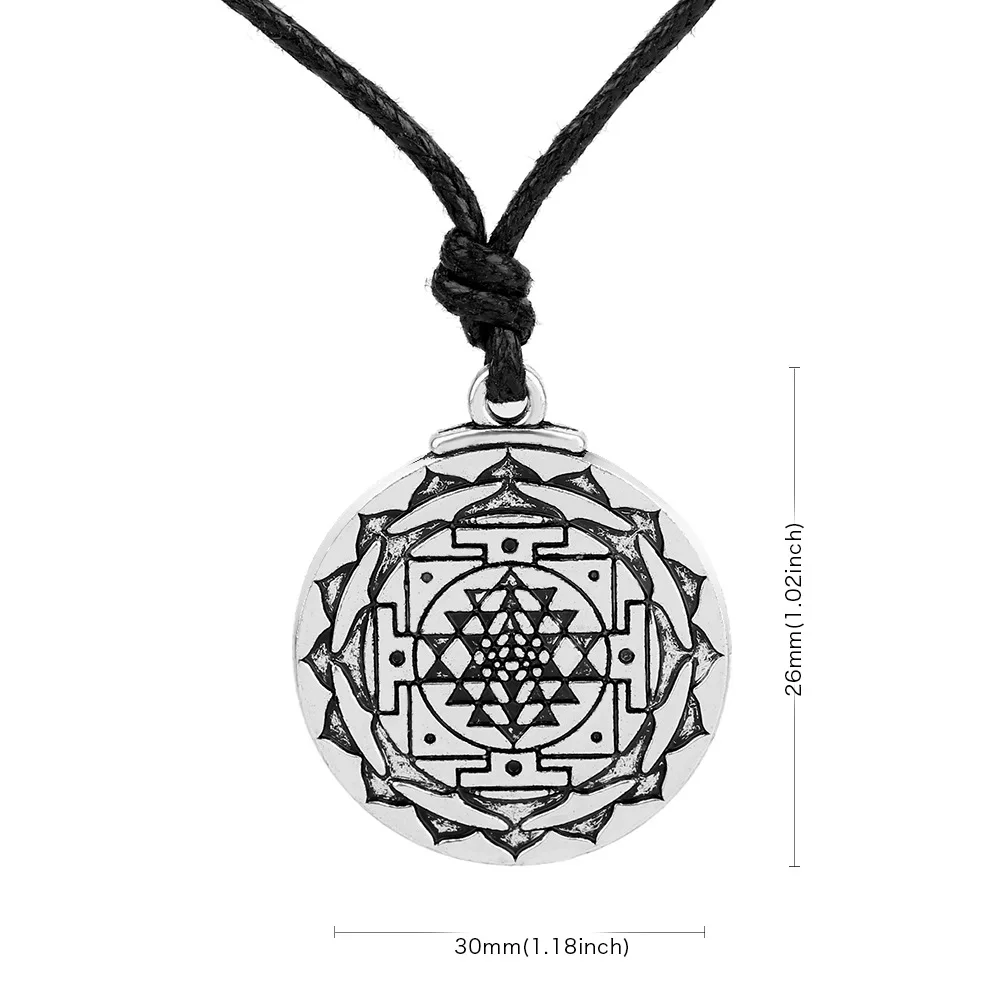 Sri Yantra Symbol Yoga Pendant Necklaces for Meditation Growth Healing Wealth Amulet Talisman Men Vintage Hindi Jewelry