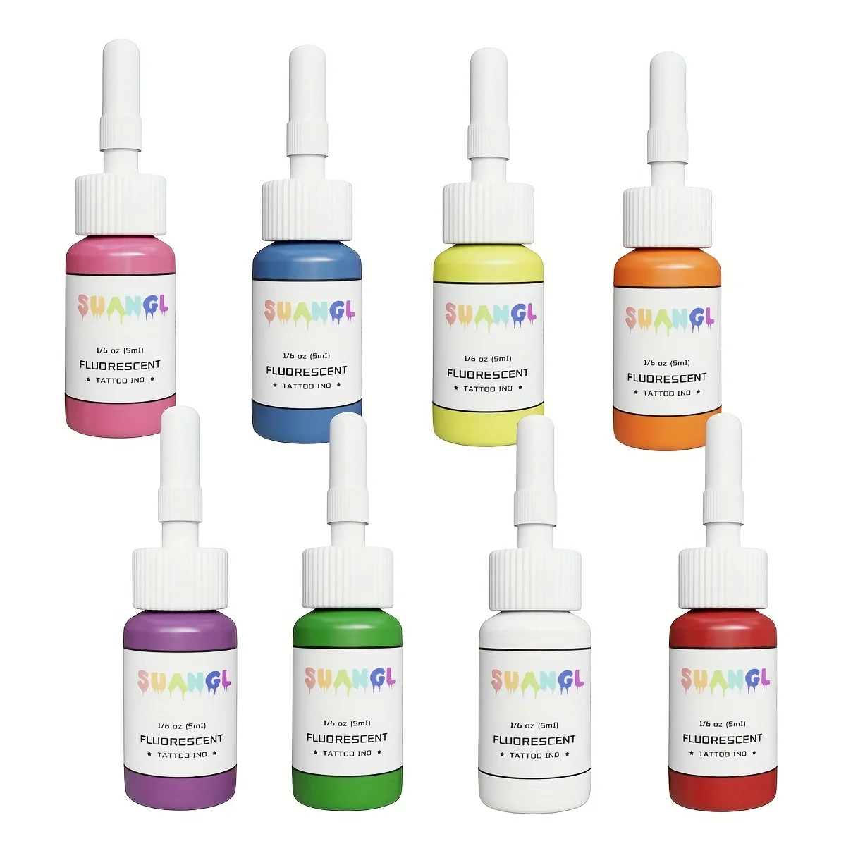 

Набор чернил для татуировки UV Glow — 8 цветов флуоресцентных чернил для черного света, светящихся в темноте, бутылок емкостью 5 мл.