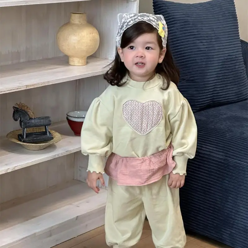 

Girls Heart Sweatshirt + Pants 2pcs Suit Cotton Infant Toddler Loose Casual Outfits 2025 Autumn New Baby Long Sleeve Clothes Set