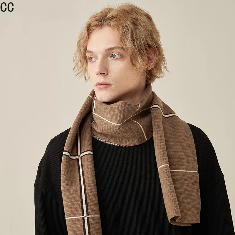 Men\'s Scarf High Quality Wool Autumn Winter Thick Warm Business Versatile Plaid Stripe Cashmere Muffler Luxury Chrimas Gift Male