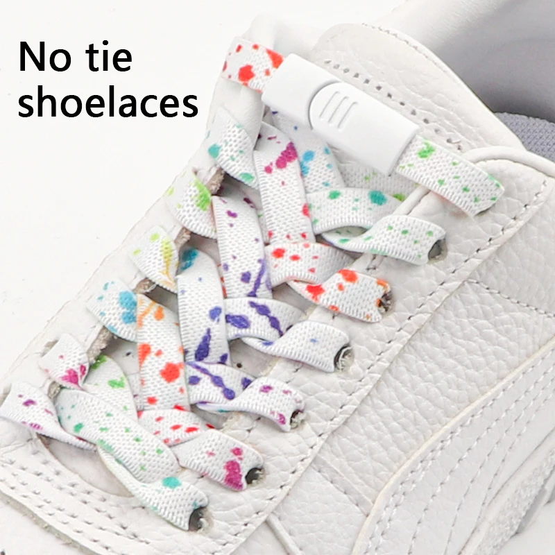 Magnetic Buckle Lock Shoelaces Without ties Splash Ink Print Shoelaces Flat Elastic Laces Sneakers Kids Adult No Tie Shoe laces