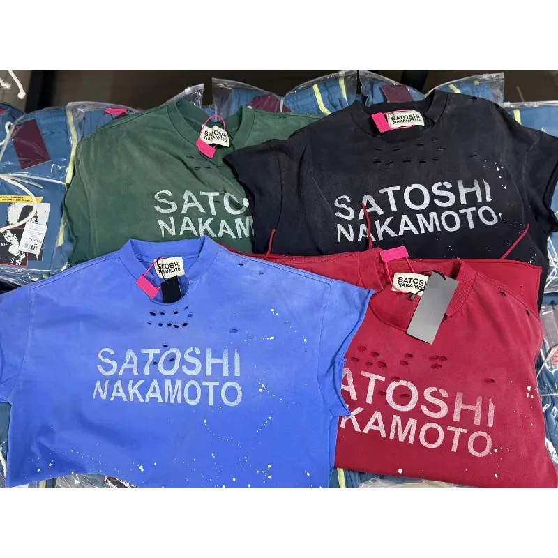 27SS High Street Satoshi Nakamoto  Distressed Splash Print Short Sleeve T Shirt Men's Clothing Women's Clothes
