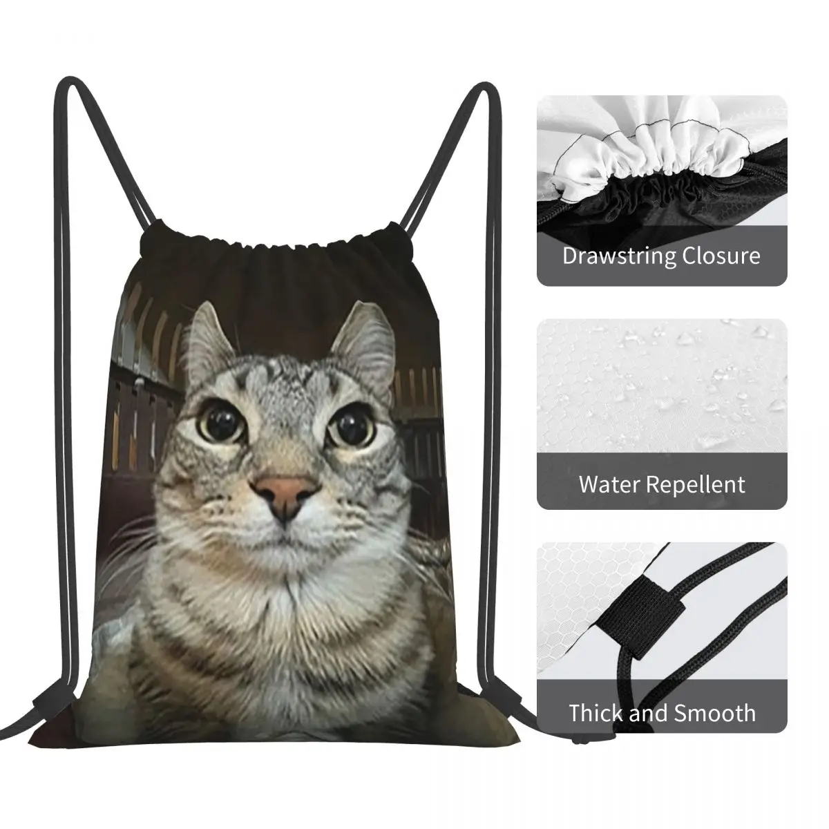 Gato olhando diretamente para você Mochilas, sacos de cordão, bolso do pacote, saco de diversos, sacos de livros para homem e mulher, escola