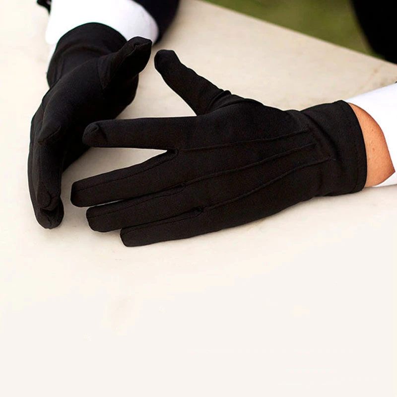 4Pieces Tuxedo Gloves White Formal Uniform Cotton Gloves Men Bleathable Full Finger for Guard Band Butler Costume Black Gloves