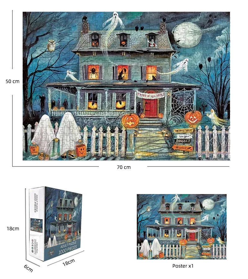 70*50 سنتيمتر 1000 قطع ورقة لغز الكبار لغز مخيف القلعة هالوين سلسلة صعوبة بانوراما الألغاز جدار المنزل Decro