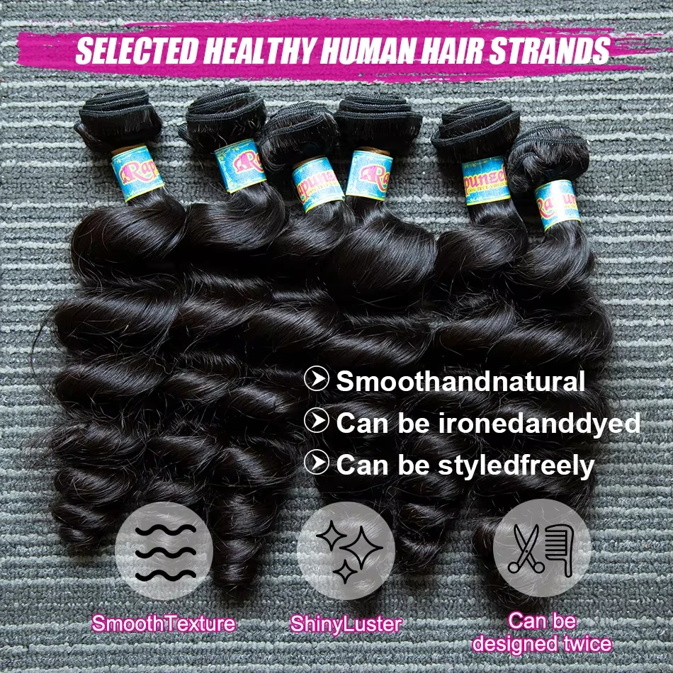 12A البرازيلي فضفاض موجة حزم شعر ريمي فضفاض موجة عميقة حزمة الشعر البشري 1-3 قطعة نسج وصلات شعر ملونة طبيعية مزدوجة