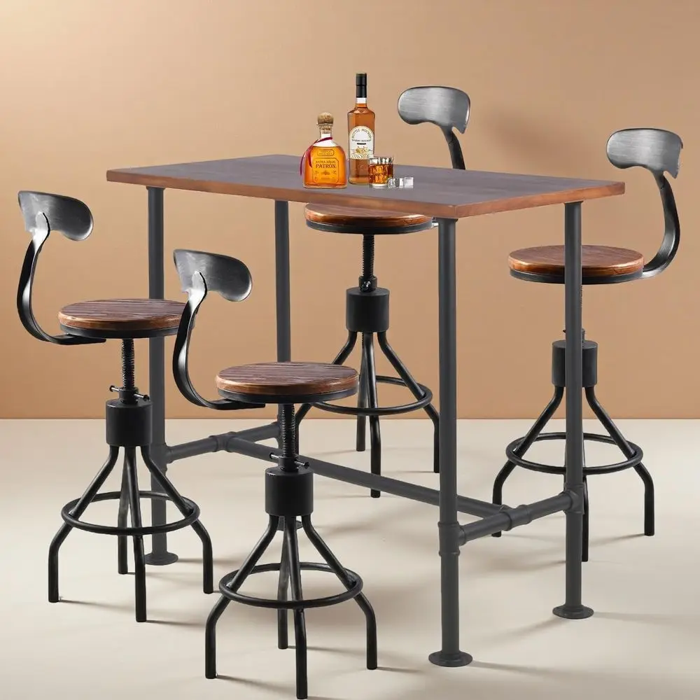 

Vintage Adjustable Height Bar Table with 4 Rustic Stools, 41.3H Table, 23-33 Stools