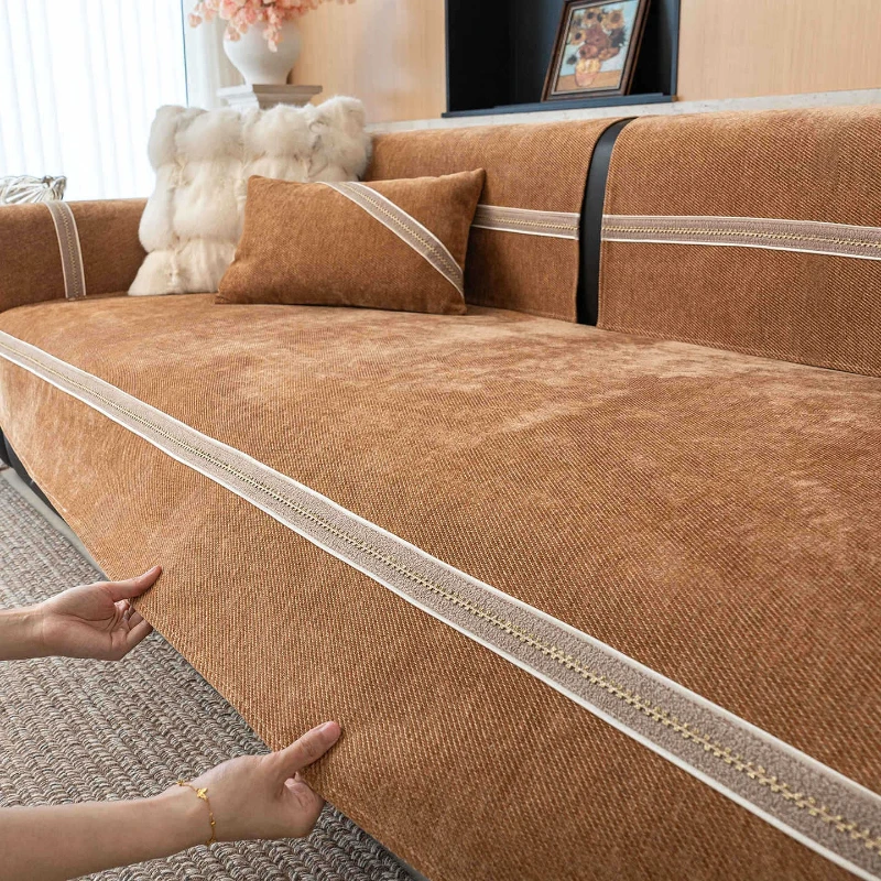 2026 New Chenier Sofa Cushion Universal in All Seasons Retro Fixed Non-slip Straight Row Living Room Sofa Cushion Solid Color