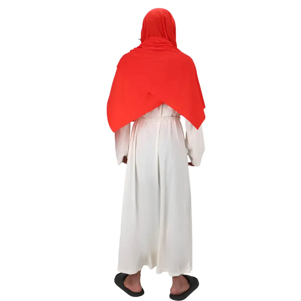 Men's Biblical Religious Jesus Saint Cosplay Robe Fancy Dress Shepherd Costume Red Shawl Wig Beard Waist Rope Takerlama