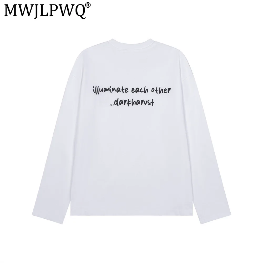 MWJLPWQ Letter-Print Long-Sleeve T-Shirt Round Neck Loose Fit Casual Style Suitable For Spring Autumn Men's Trendy Tops 17659