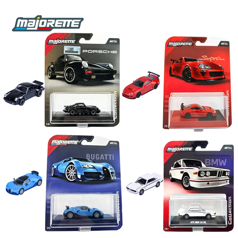 Coleção de Carros em Miniatura Majorette 1:64, Alta Fidelidade, BMW 1975, Porsche 930 Turbo 1975, Toyota Supra 1995, Bugatti