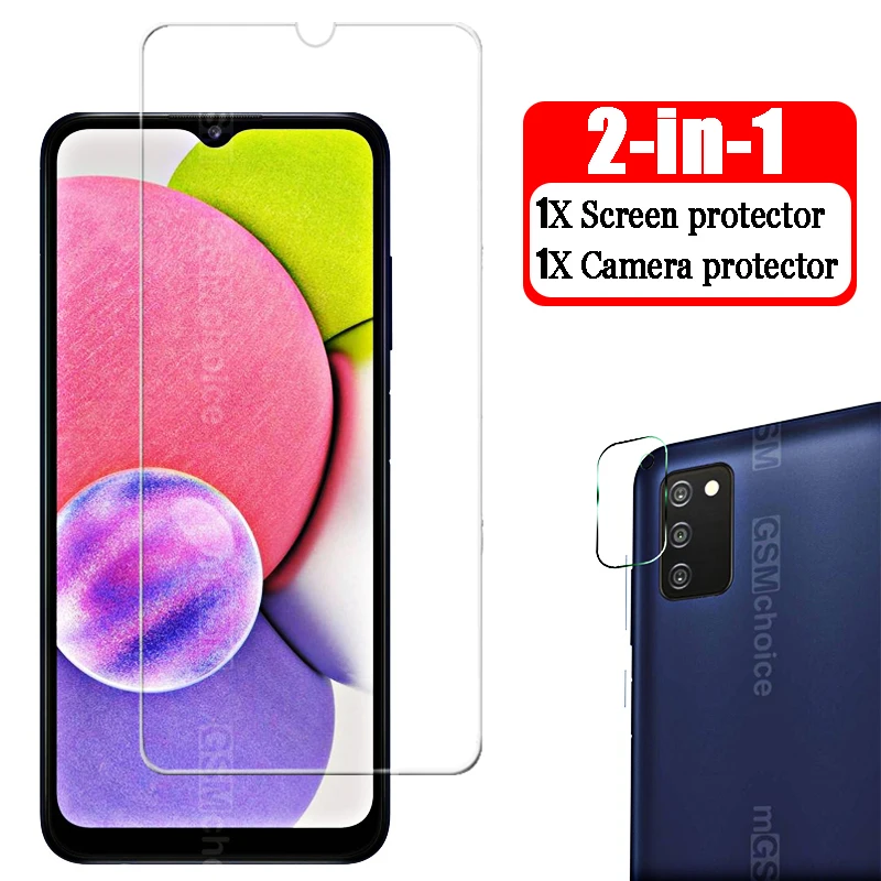 4in1 Protective Camera Lens for Samsung Galaxy A03s SM-A037F Screen Protector for Samsung A 03 S 03s 6.5" Full Transparent Glass