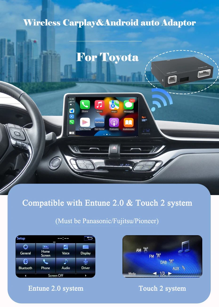 BONROAD Wireless Carplay Android Auto für TOYOTA CHR Corolla Camry Auris Prius RAV4 Avensis Highlander Touch2 Entune 2.0 Decoder – Detail 1