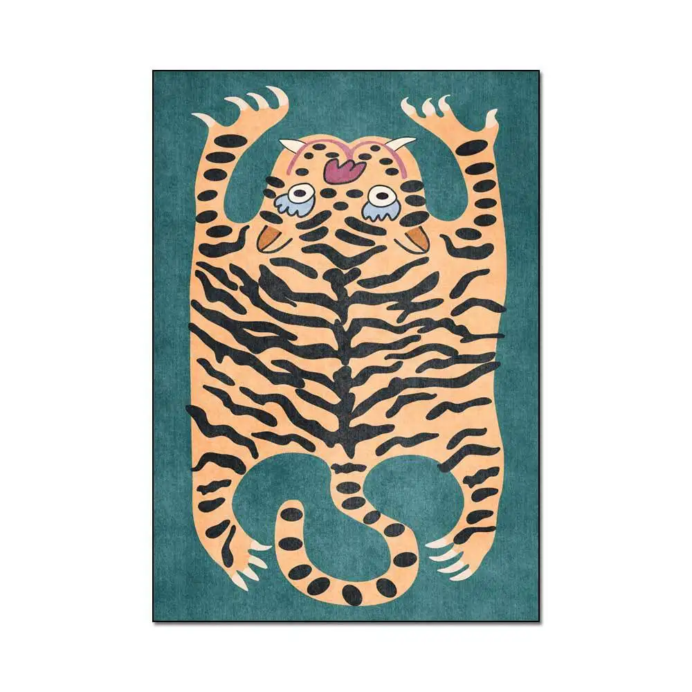 Cute cartoon imitation tiger skin crystal velvet carpet living room bedroom floor mat bathroom toilet kitchen absorbent foot rug