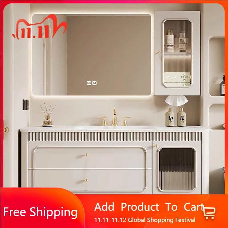 

Французский кремовый шкаф-органайзер, светильник, зеркало для хранения, шкаф для ванной комнаты, роскошная раковина, держатель для полотенец, мебель Banyo Dolabi