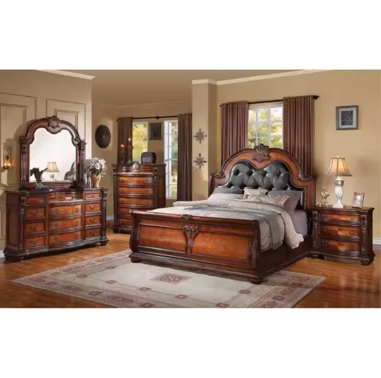2026 Royal French Italian Elegant Luxury Bedroom Furniture European Style King Size Beds Carved Solid Wood Bedroom Sets High Qua