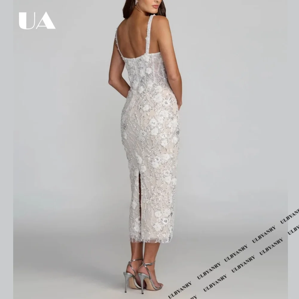 Elegant Beading Spaghetti Strap Wedding Dress Glamorous Flower Slim Fit Bridal Dress Customized Corset Back-Slit Formal Dress