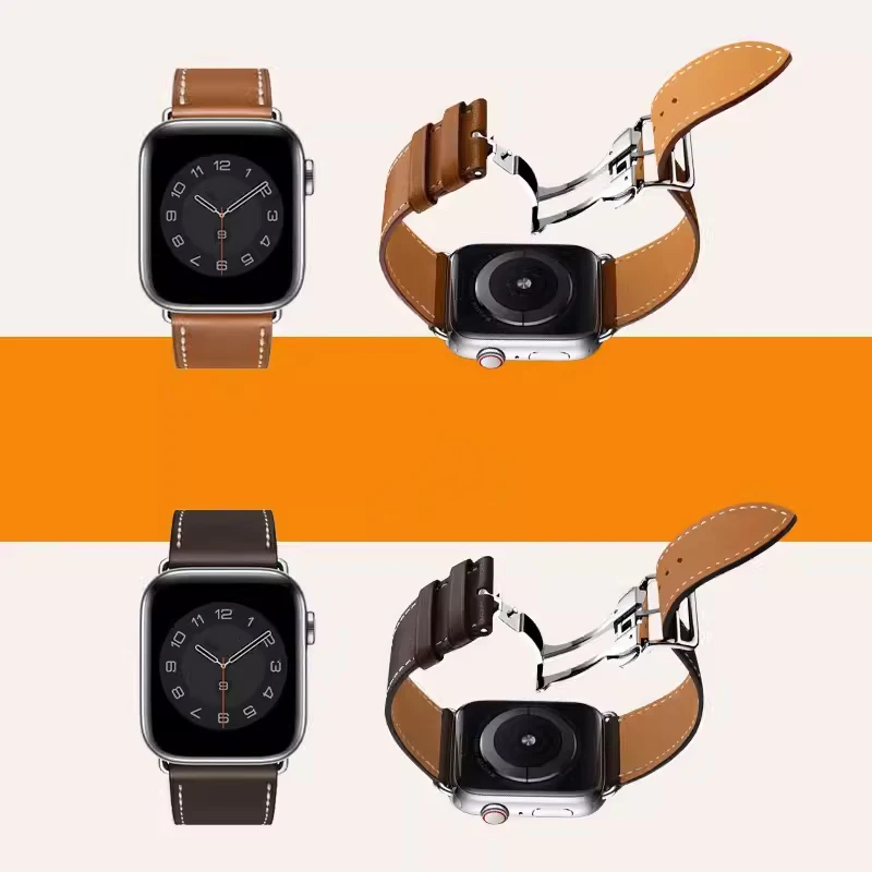 Genuine Leather Strap for Apple Watch Ultra 49MM Logo Buckle Band 44MM 45MM 42MM 38MM Correa Bracelet Iwatch 8 7 6 5 4 Se 40MM