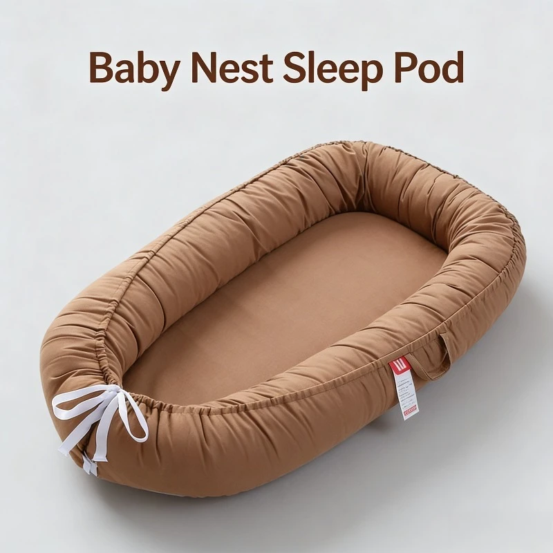 Pure Cotton Solid Color Pillowless Folding Baby Portable Crib Bed Bumper Bionic Fully Removable Travel Nest Infant Accessory