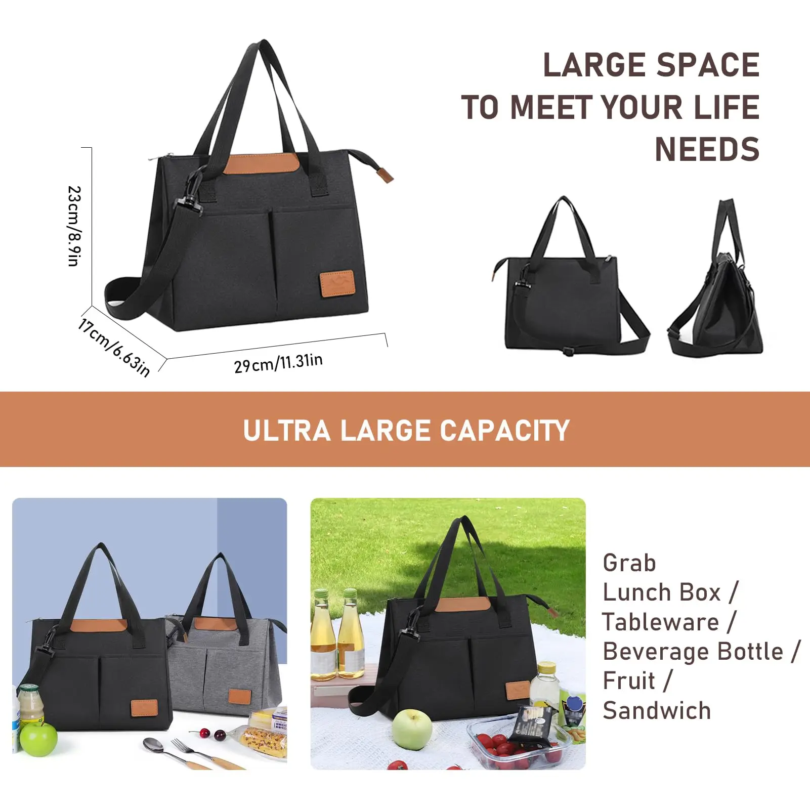 Tas Makan Siang Terisolasi Wanita Kapasitas Besar 10L Kotak Makan Siang Termal Tote dengan Desain 3 Lapis Anti Bocor Tas Makanan Portabel untuk Bekerja