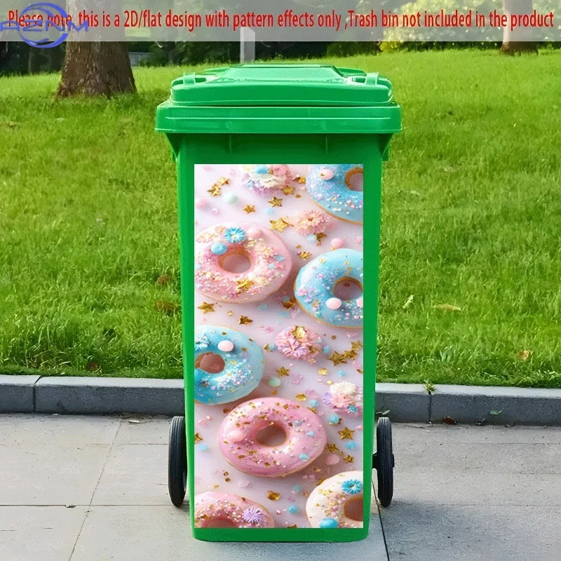 PC 2D Flat Self-Adhesive Trash Can Sticker, Colorful Donut Fantasy Feast Decorative Sticker, Creative Trash Can Decoration, Su