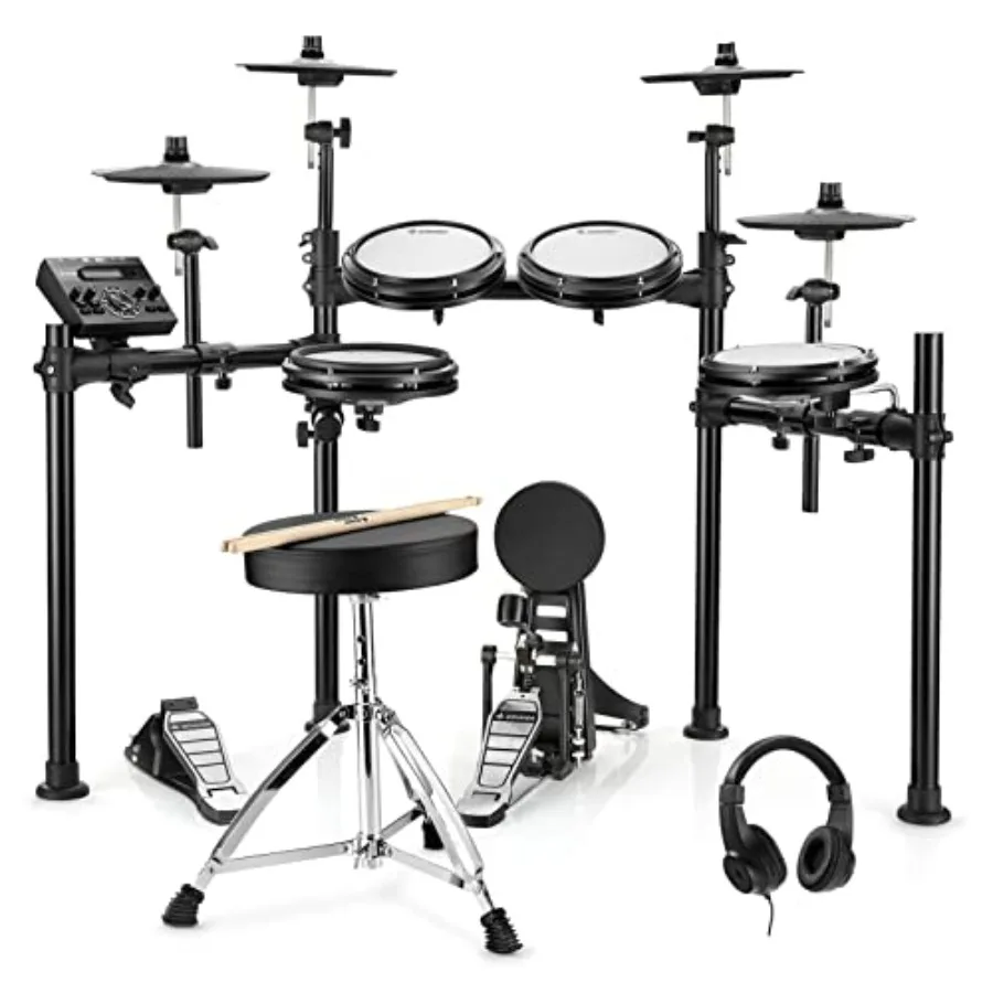 

Donner DED-200X Electronic Drum Set with Quiet Mesh Drum Pads in Black 5 Pads 4 Cymbals 31 Kits 450+ Sounds USB MIDI Melodics L