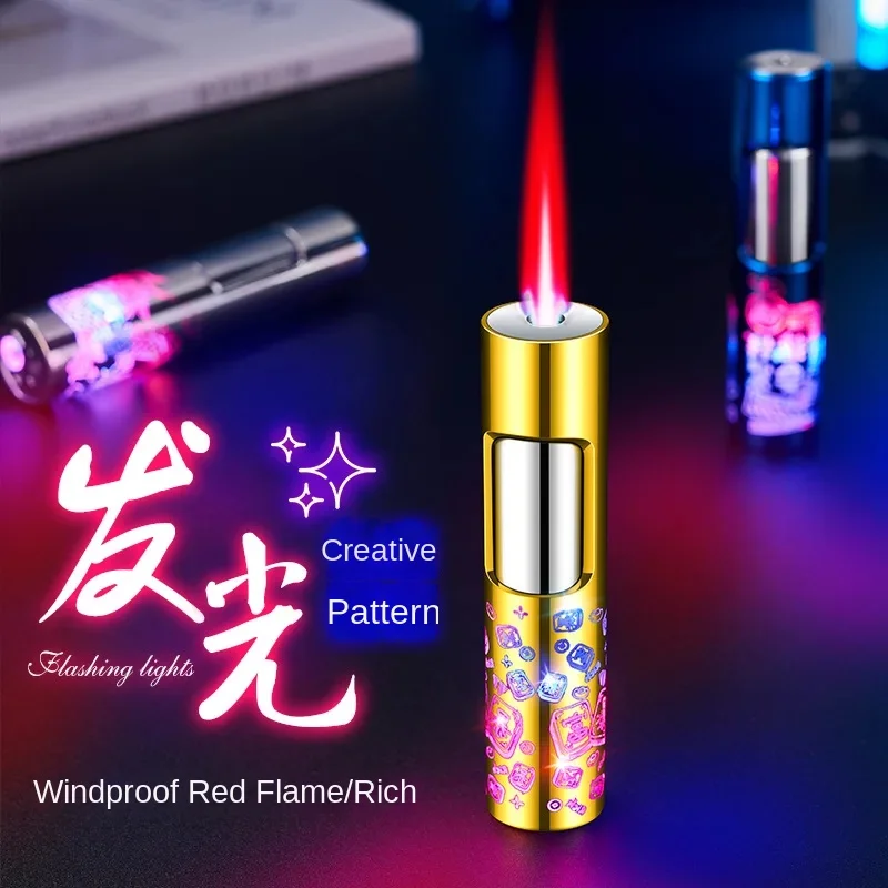 Colorful Flashing Windproof Lighter, Charming Red Flame, Compact Cylindrical Cigarette Lighter, High-End Men'S Gift