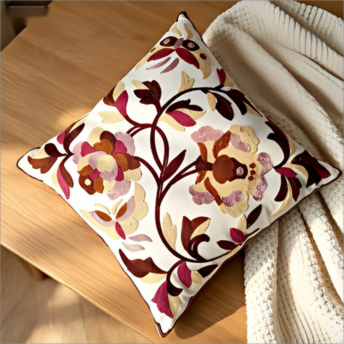 Doppelseitiger Boho-Blumen-Kissenbezug Vintage Rosa-Brauner Botanischer Druck Kissenhülle für Couch Heimdekoration