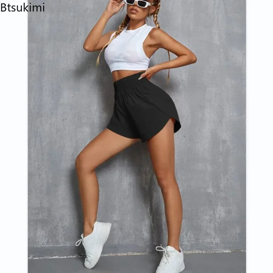 2025 Women's Summer Casual Shorts Solid High Waist Elastic Loose Sports Fashion Shorts Women Candy Color Gym Daily Shorts Female
