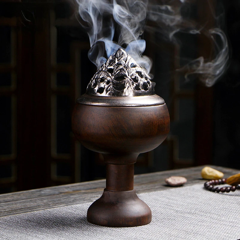 

Creative High Foot Incense Burner Plate Incense Burner Ebony Home Decoration Zen with Lid Boshan Stove Incense Holder