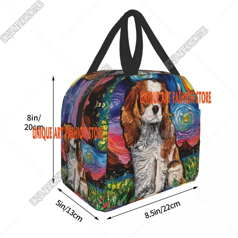 Starry Night Dog Cavalier King Charles Spaniel Insulated Lunch Bag Resuable Cooler Thermal Lunch Box for Women Kid Picnic Travel